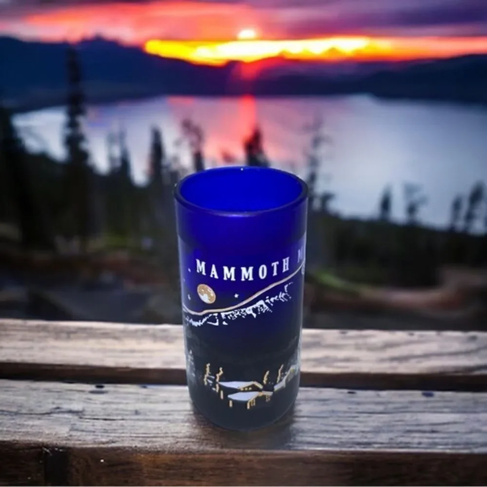Mammoth Mountain l Tall Shot Glass l Blue w/ Gold accents l EUC
